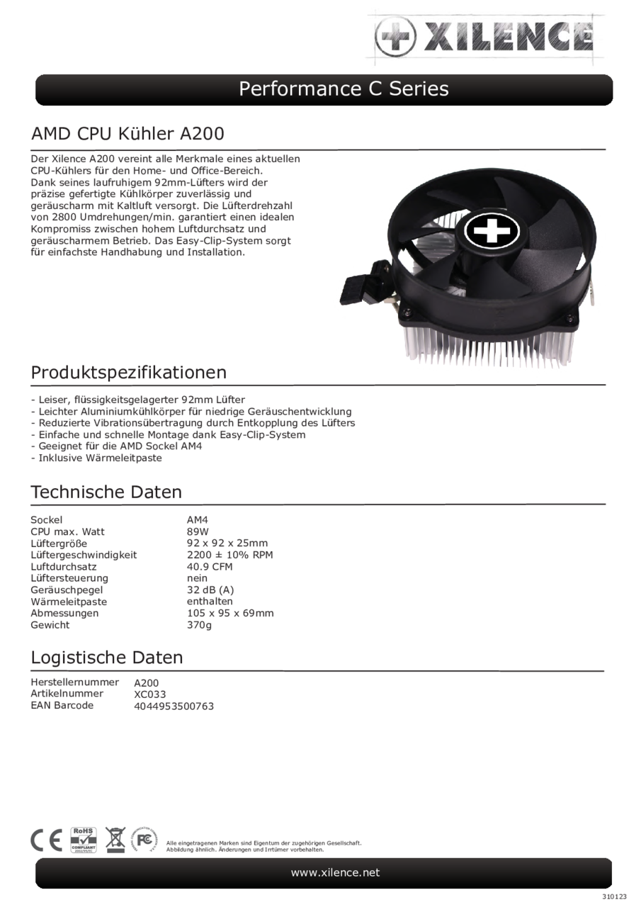 Xilence Xc033 A200 Cpu Kuhler Am4 Fm1 Am3 Am3 Am2 Am2 940 939 754 Performance C A200