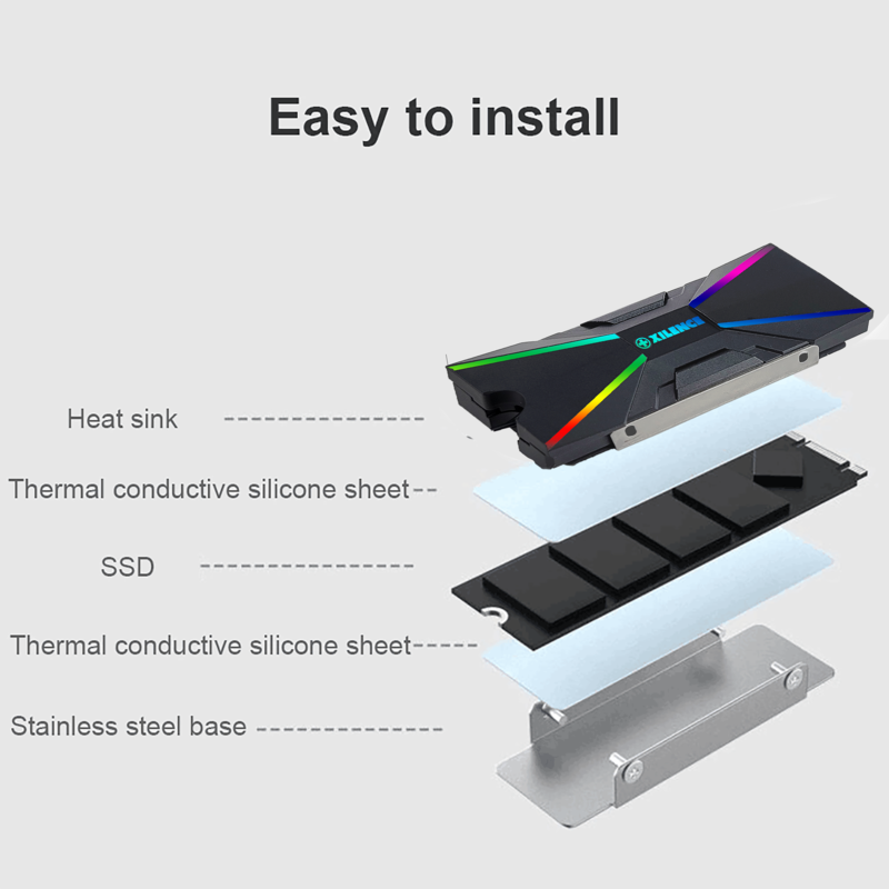 Dissipateur thermique pour SSD M.2 2280 Xilence Performance A+ XC401 RGB  (Noir) à prix bas
